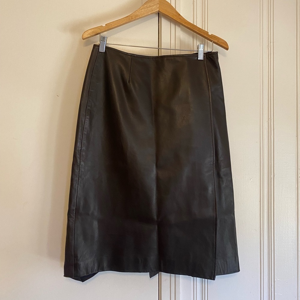 Lafayette 148 Vintage Leather Midi Skirt